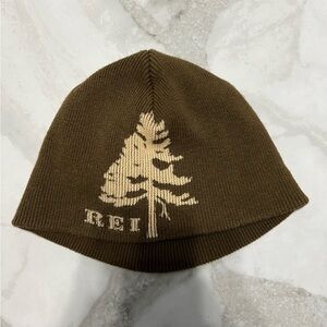 REI Brown Beanie with Tree Motif